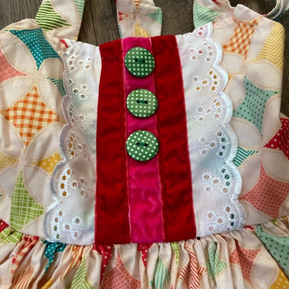 Custom pinafore MJC halter dress remake 3t Colorful Patchwork Kids - Picture 2 of 5